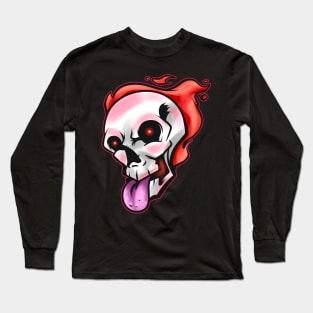 Flaming Skull Tounge Out Halloween Long Sleeve T-Shirt